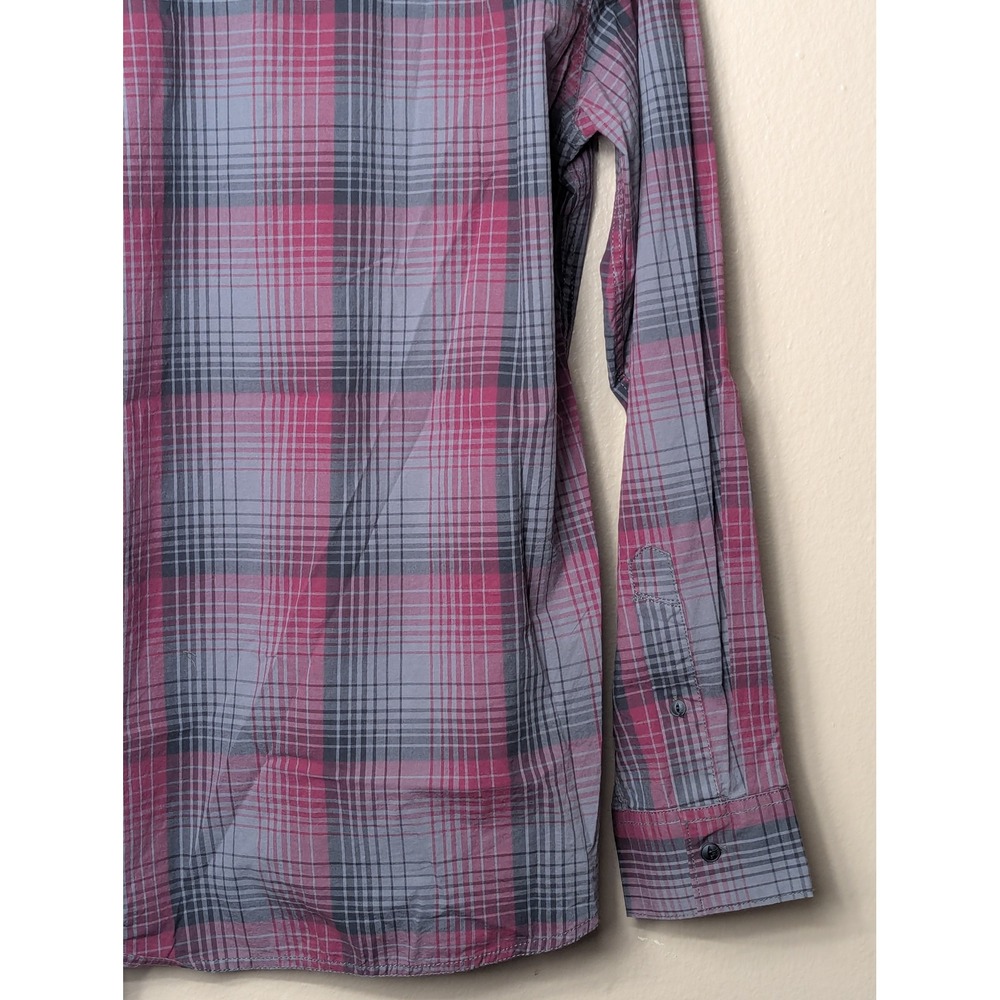 Fox Racing Button Down Shirt Mens L Burgundy Grey Plaid Heritage Forged 17302 - Picture 14 of 15